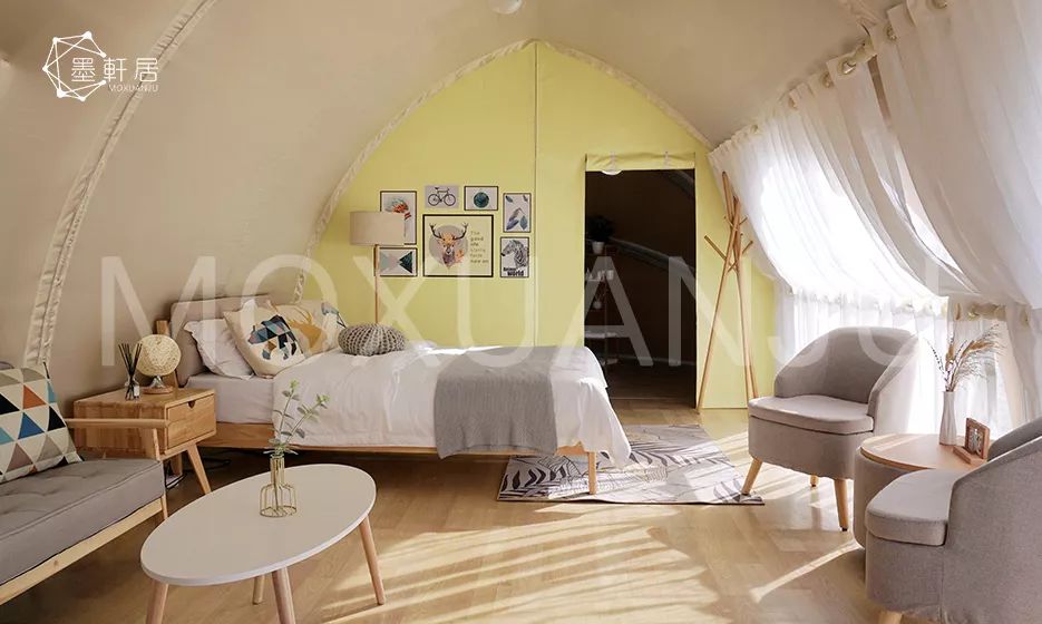 Shell shaped glamping tent interior