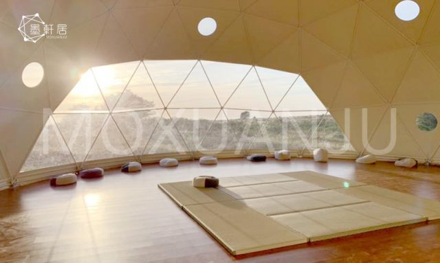 Custom geodesic yoga tent
