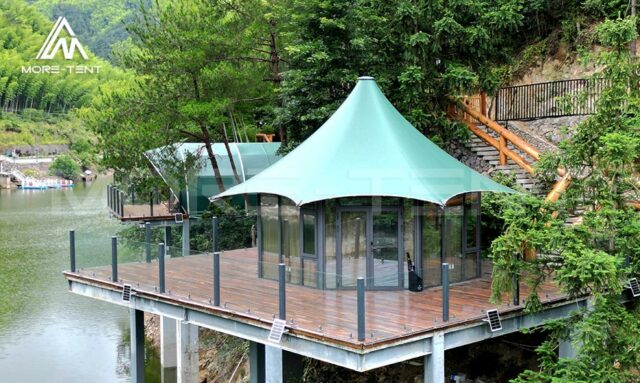 Luxury glamping tent on deck