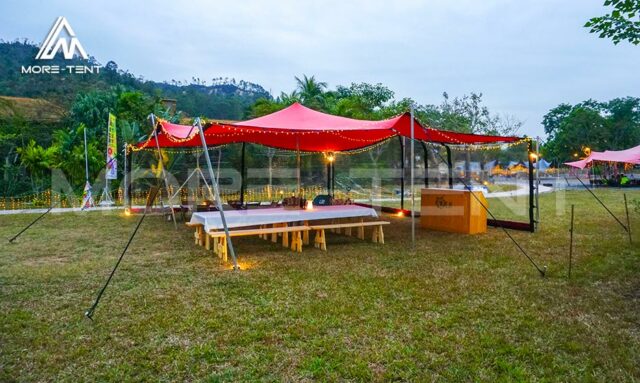 Aluminum poles support tent