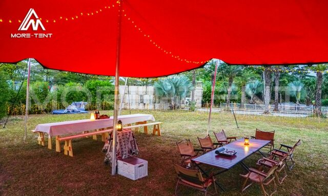 Outdoor party under red tent