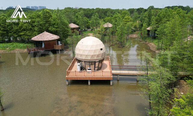 Double deck glamping tent with luxury design at campsite