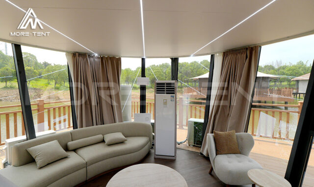 Private second floor bedroom with wide observation windows