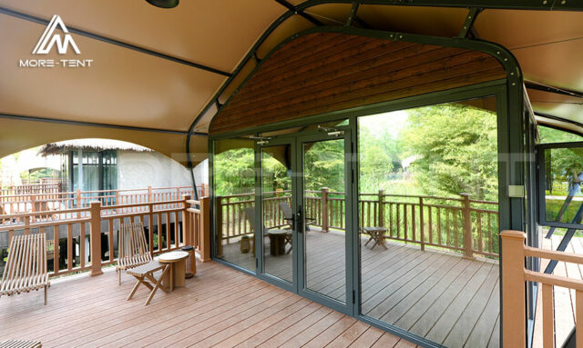 Glamping tent platform system built in forest