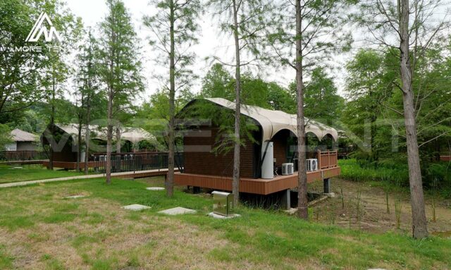 Prefabricated glamping tent with aluminum alloy structure and PVC fabric