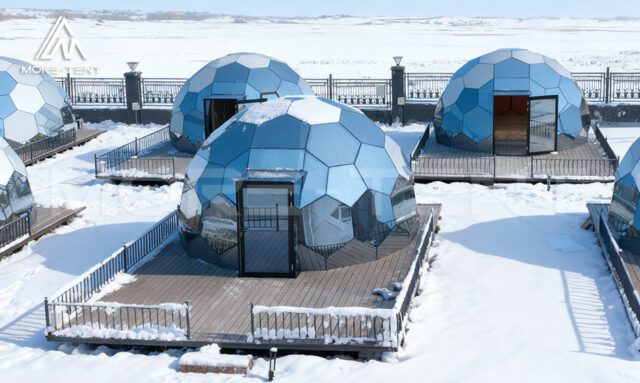 Carbon crystal interior panels enhancing thermal insulation in dome hotel