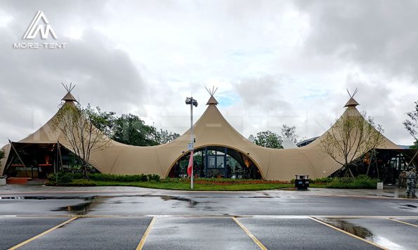 Multi-peak glamping tent for outdoor education and summer camp activities