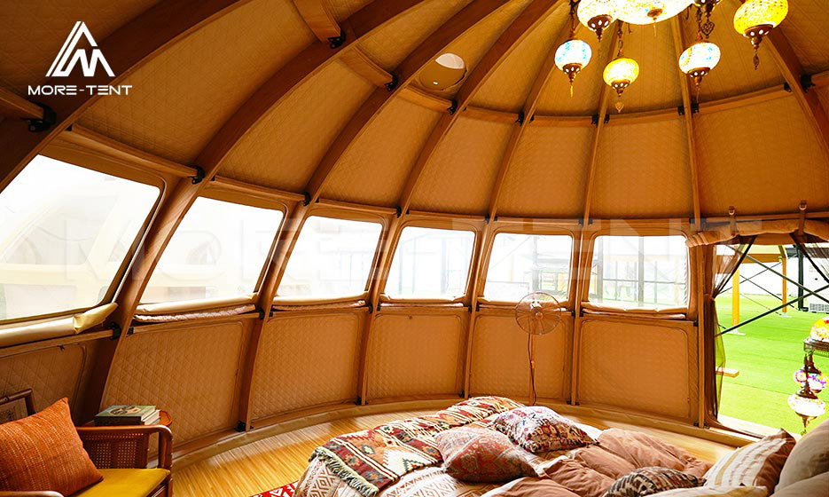 Panorama dome tent bedroom with wraparound windows