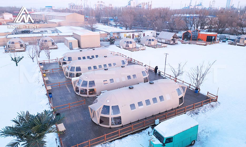 Panorama dome tent resort operating in winter