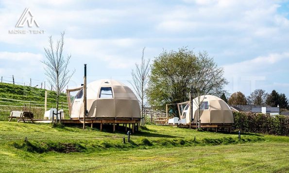 Panorama dome tents on raised decks in a rural resort